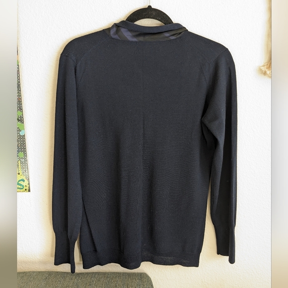 Burberry London V-Neck Blue Wool Sweater Bow Tie Front Neck Women's Sz Large - Picture 5 of 10